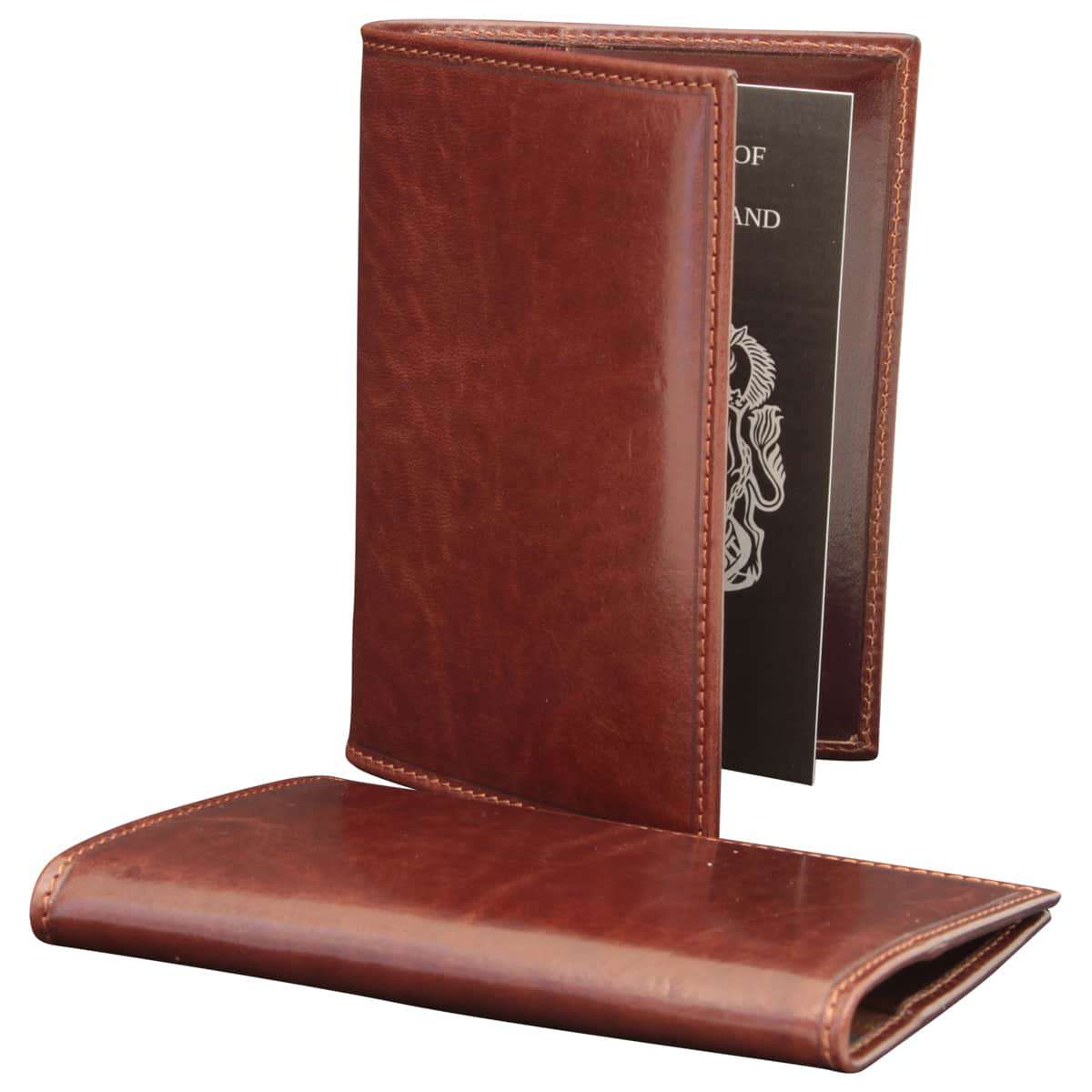 Leather Passport Holder - Brown