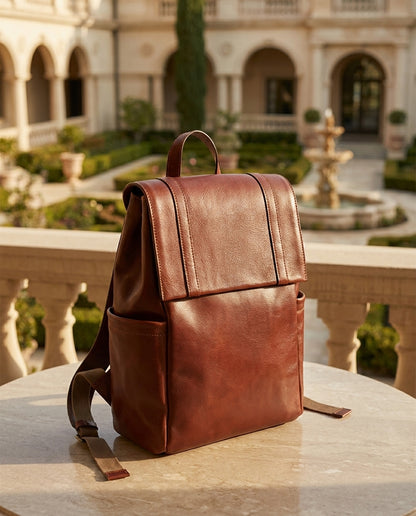 Leather Laptop Backpack With Trolley Strap
