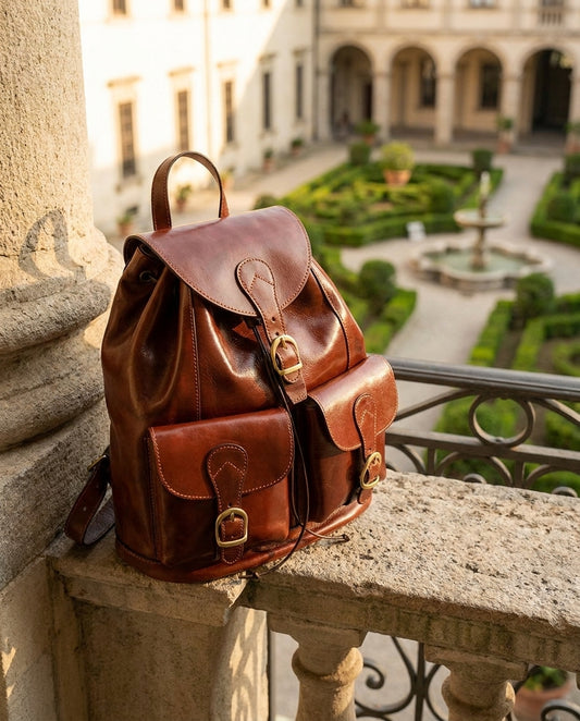 Leather Backpack With 2 Exterior Pockets