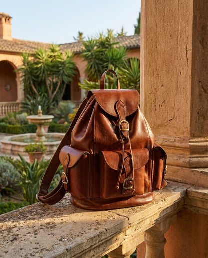 Leather Backpack With 3 Exterior Pockets