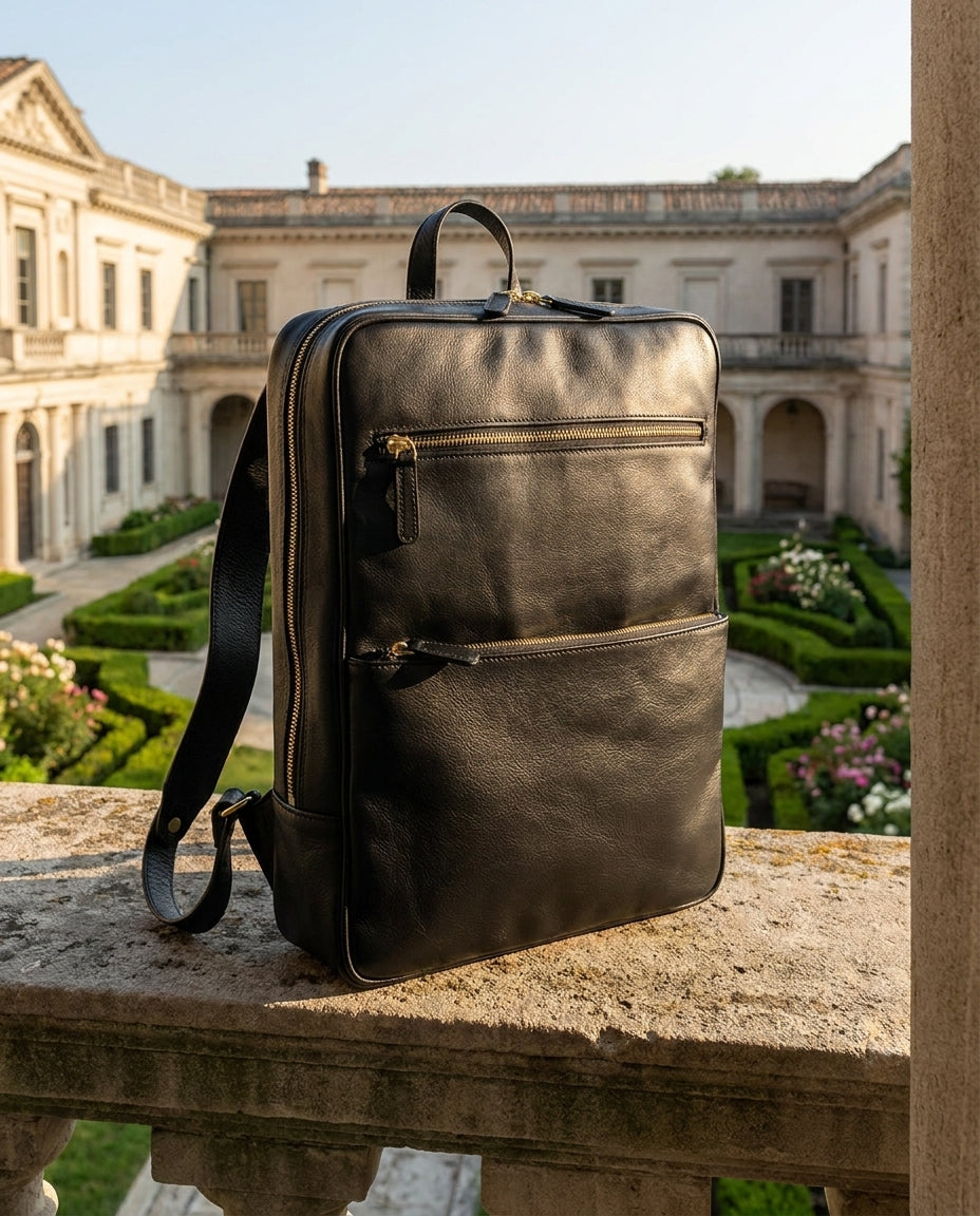 Leather Backpack With Backside Troller Strap