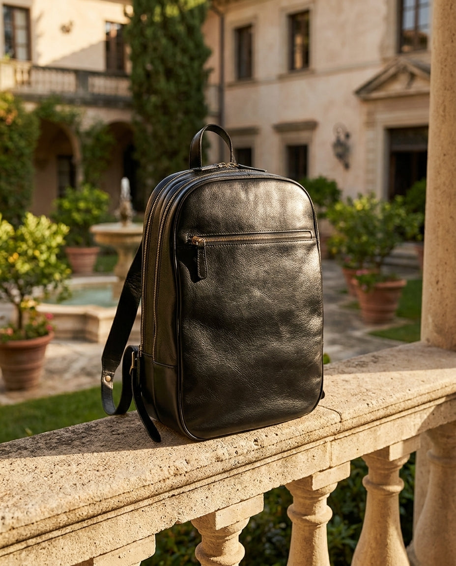 Leather Backpack With Exterior Zip Pockets