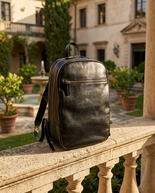 Leather Backpack With Exterior Zip Pockets