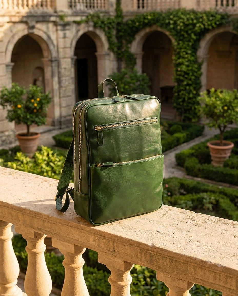 Leather Backpack With Trolley Strap