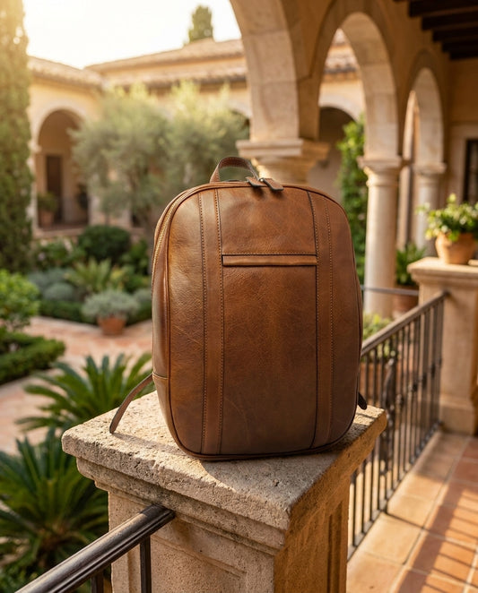 Soft Calfskin Leather Laptop Backpack With Backside Troller Strap